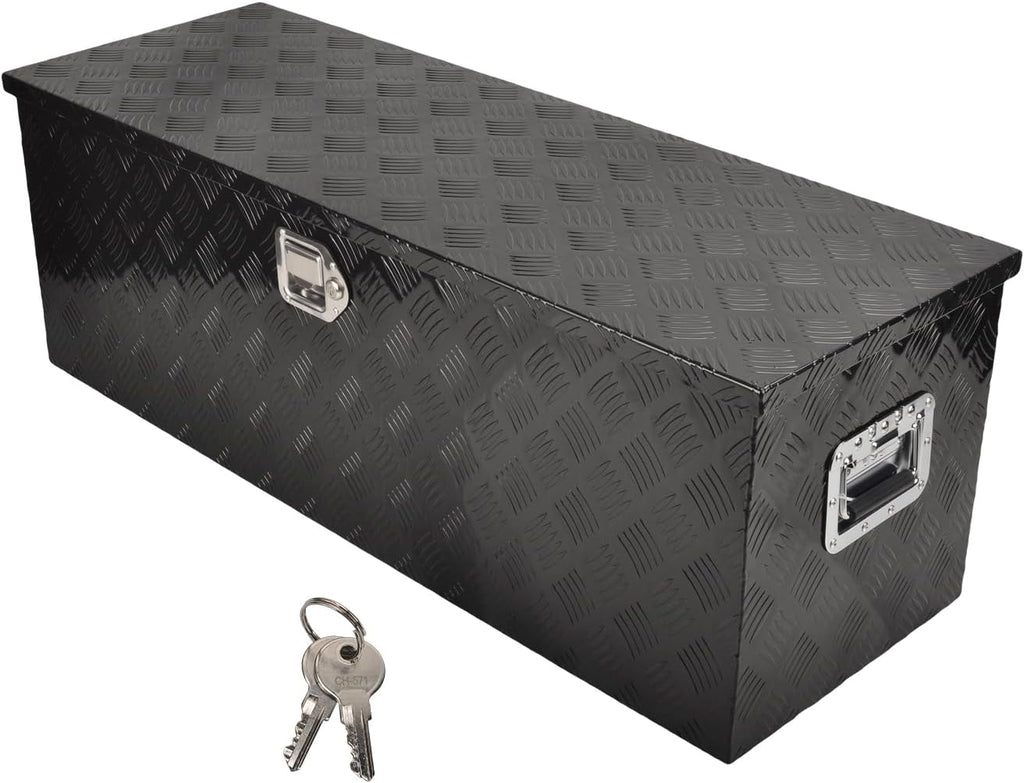 44 Inch Heavy Duty Aluminum Truck Tool Box Pick Up Truck Bed RV Trailer Toolbox Storage Organizer with Side Handle, Lock & Keys，Black,5 Bar Tread 44'(L) X15''(W) X15(H) Storage Box