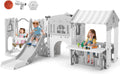 JOYLDIAS 10 in 1 Toddler Slide, Freestanding Kid Climber Slide Playset, Toddler Playhouse with Slide and Swing, Basketball Hoop, Telescope, Indoor Outdoor Backyard Playground Toy for Toddlers Age 1-3+