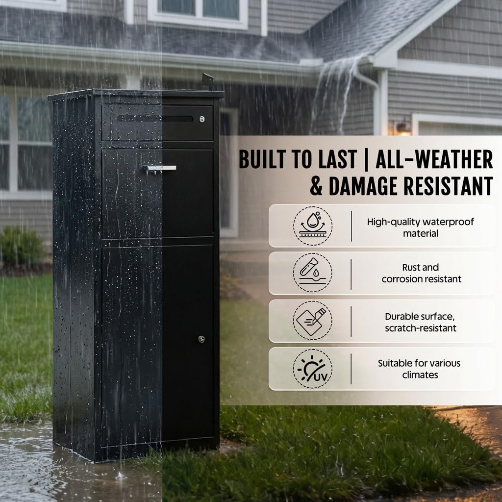 Package delivery Boxes for Outside | Anti-Theft Porch Package Delivery Box with Lock | Outdoor Weatherproof Parcel | Large Mailbox for Packages for Garden, Porch, Yard (44.5H x 15.7D x 16.9W)