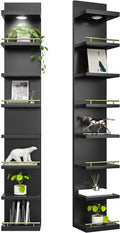 DurayLoly 2 Pack 8 Tier Wall Shelf Unit, Wood Floating Shelves, Display Shelf with LED Light, Floating Shelf for Living Room, Bedroom or Vanity Storage