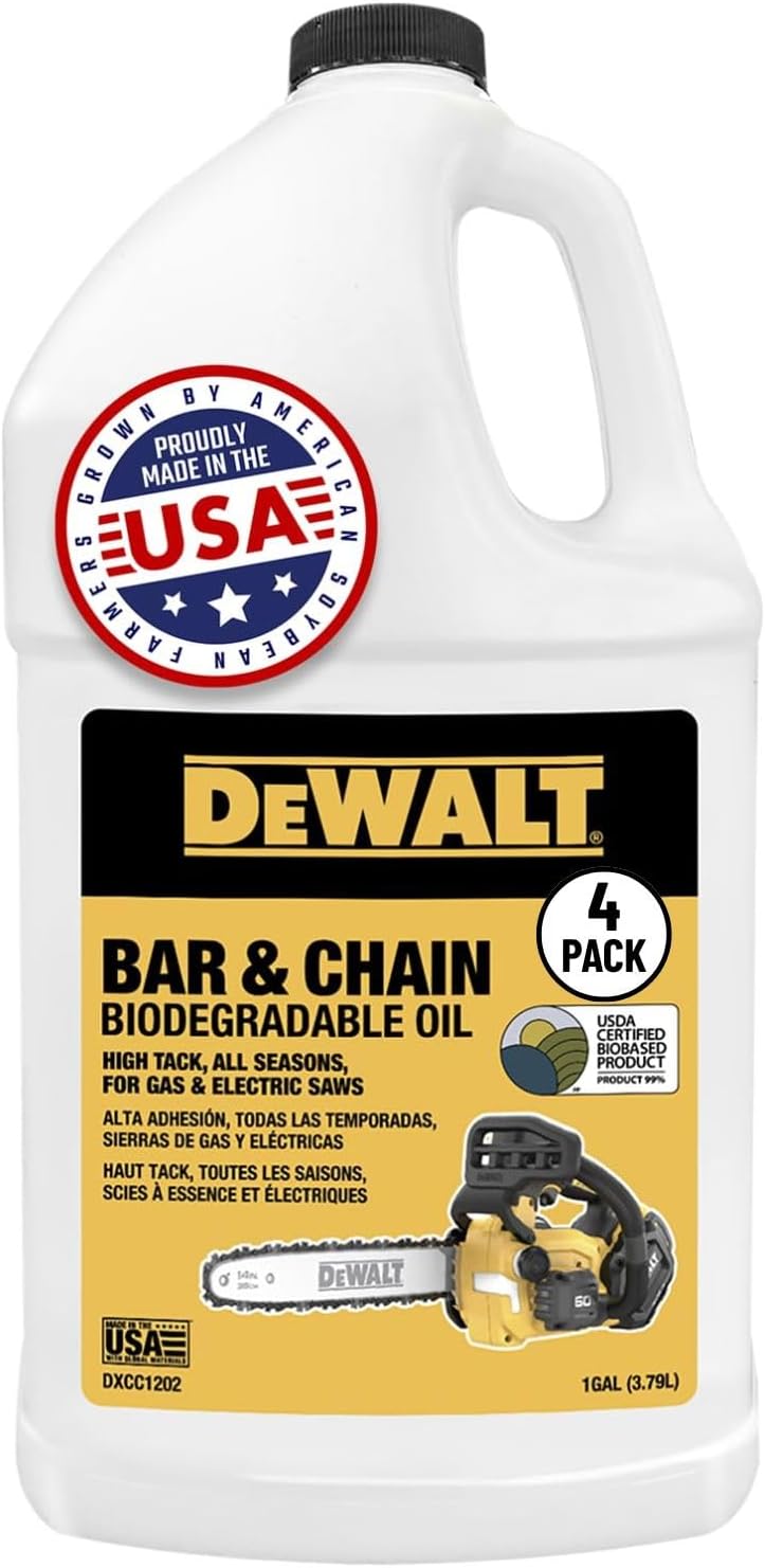 DEWALT – Biodegradable Bar & Chain Oil – Green, Eco-Friendly, Non-Toxic Professional Bar & Chainsaw Lubricant (1 Gallon (Case of 4))