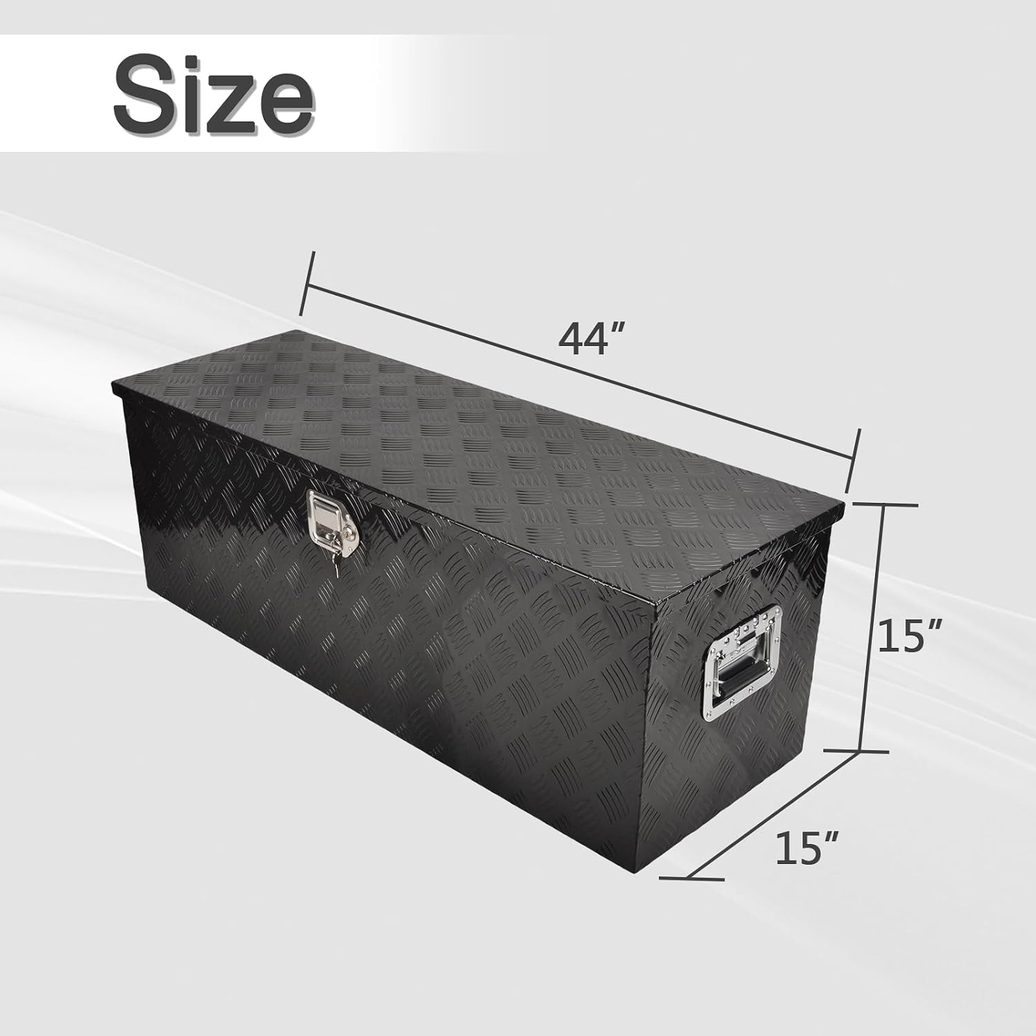 44 Inch Heavy Duty Aluminum Truck Tool Box Pick Up Truck Bed RV Trailer Toolbox Storage Organizer with Side Handle, Lock & Keys，Black,5 Bar Tread 44'(L) X15''(W) X15(H) Storage Box