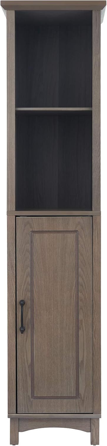 Teamson Home Russell Modern Farmhouse Linen Tower Storage Cabinet with Open Shelves, Salt Oak