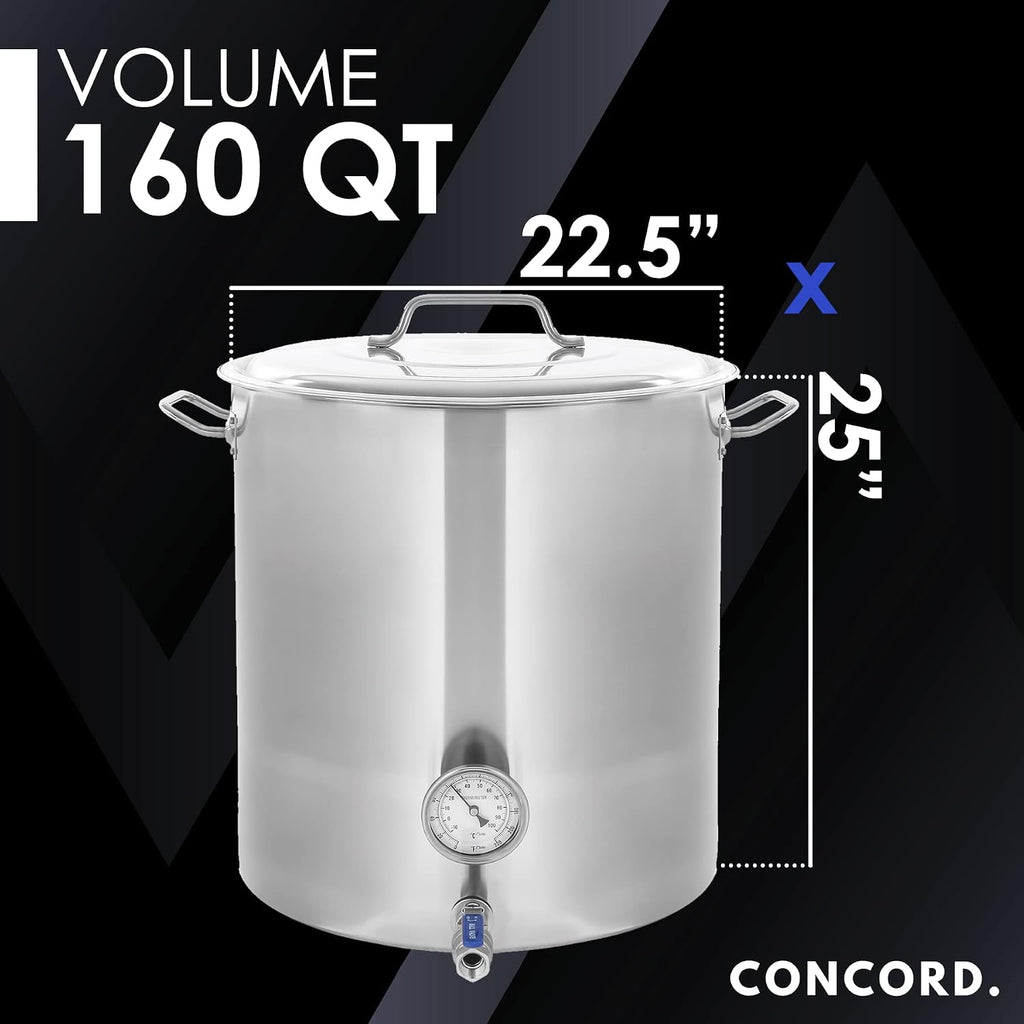 CONCORD Stainless Steel Home Brew Kettle Stock Pot (Weldless Fittings) (160 QT/ 40 Gal)