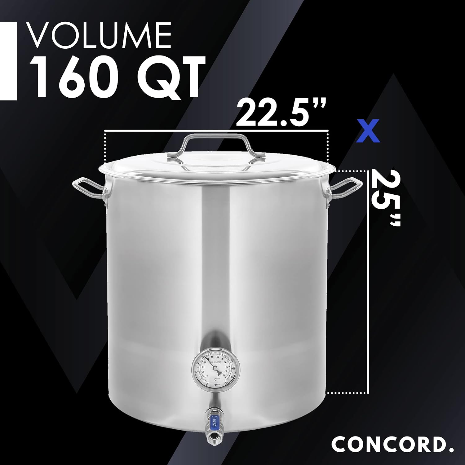 CONCORD Stainless Steel Home Brew Kettle Stock Pot (Weldless Fittings) (160 QT/ 40 Gal)