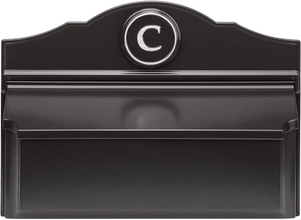 Whitehall Custom Wall Mount Mailbox Package - Mail Box with Monogram, Sand Cast Aluminum, Classic Design Black Personalized in Silver