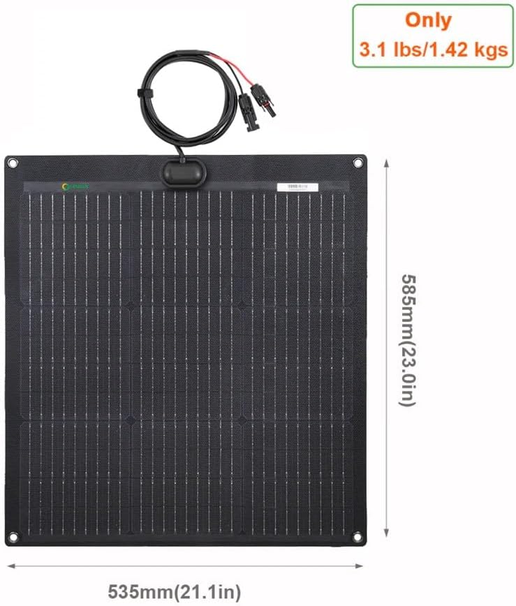 Lensunsolar 50W ETFE Flexible Solar Panel, 23x21.1inch, PERC 9BB 23.5%+ Efficiency Solar Cells, for Campers, RVs, Boats,Tent