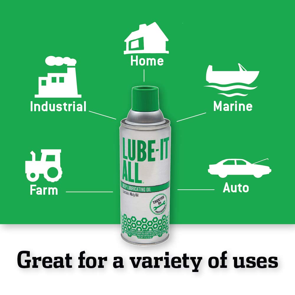 Lube-It All Deep Lubricating Oil – Multi-Purpose Spray Lubricant for Industrial, Automotive, Marine, and Household Use, Long-Lasting Protection, Water-Resistant Formula, 11 oz, 12-Pack