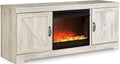Signature Design by Ashley Bellaby Farmhouse 63' TV Stand with Fireplace for TVs up to 72', Whitewash