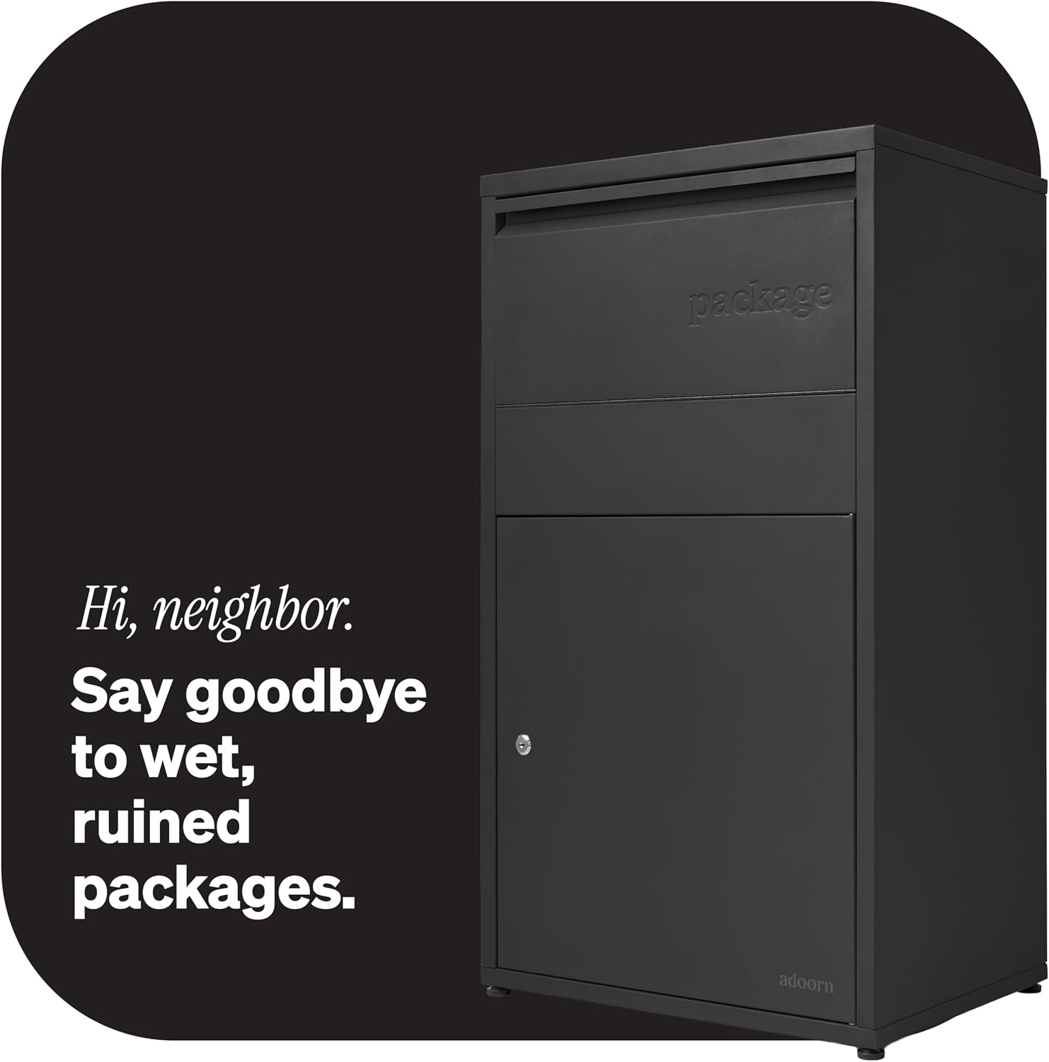 Adoorn Package Delivery Boxes for Outside - Large Anti-Theft Secure Package Box - Free Standing Parcel Drop Box - Weatherproof Construction - Durable Steel - 36' H x 20.5' W x 15' D - Black