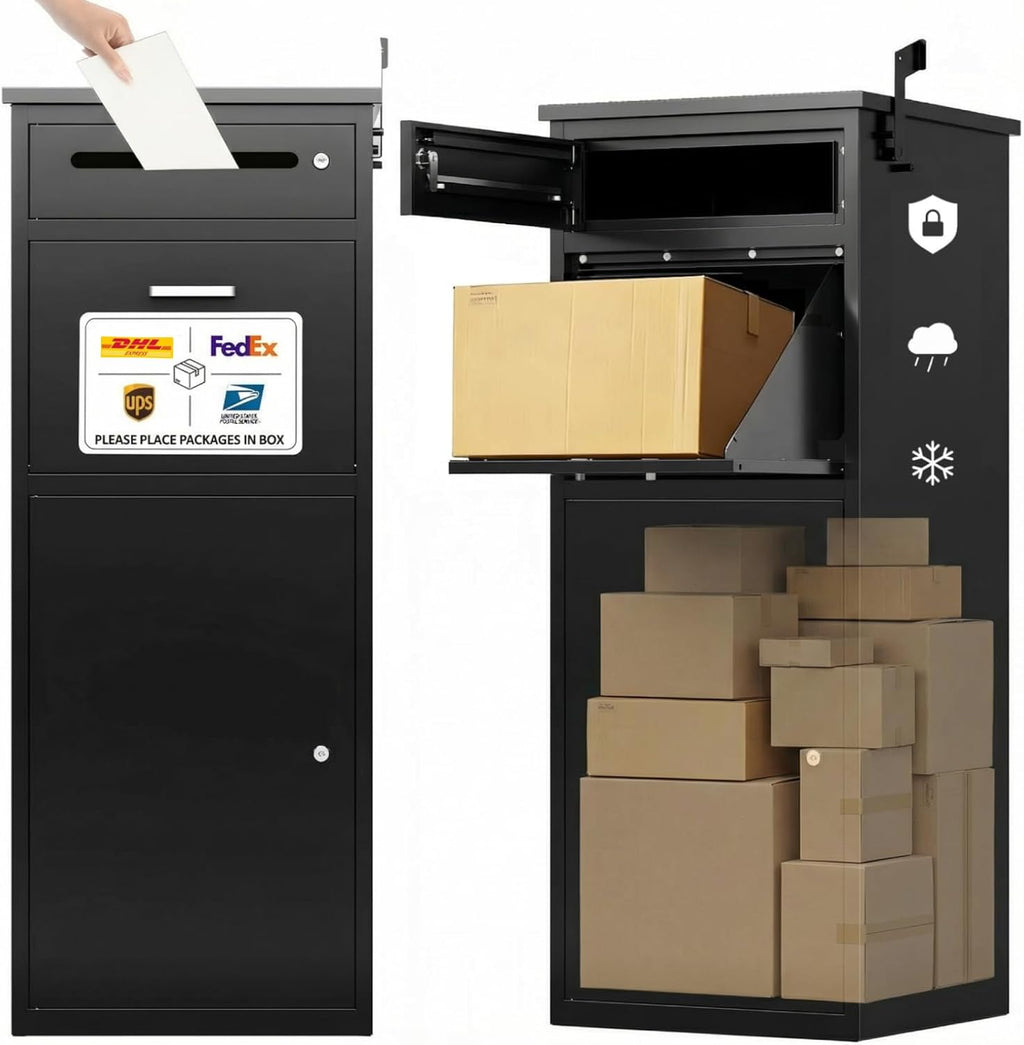 Package delivery Boxes for Outside | Anti-Theft Porch Package Delivery Box with Lock | Outdoor Weatherproof Parcel | Large Mailbox for Packages for Garden, Porch, Yard (44.5H x 15.7D x 16.9W)