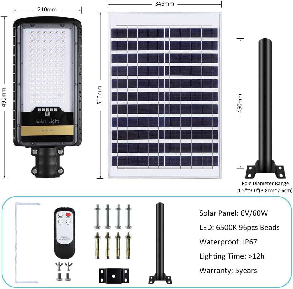 9000 Watt Solar Street Lights Outdoor, Dusk to Dawn IP67 Security Led Flood Light Lamp with Remote Control Mounting Pole and Bracket Garden, Street, Court, Parking Lot