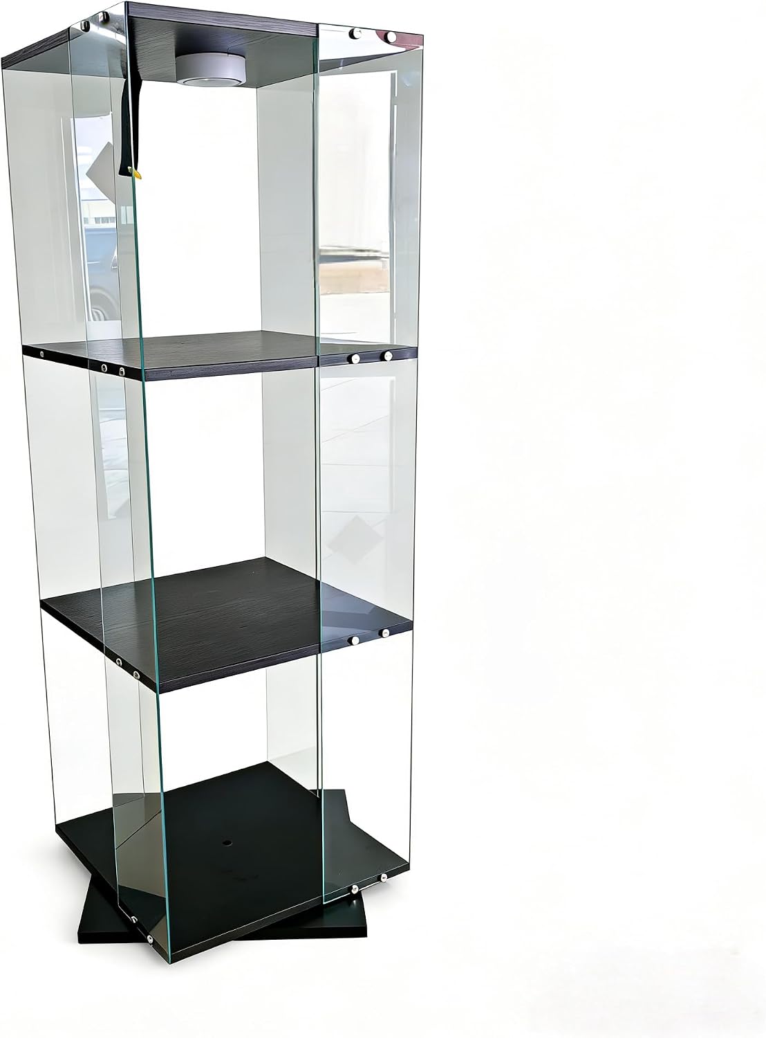 3-Tier Rotating Tempered Glass Display Cabinet, Floor Standing Curio Case with LED Touch Lights, Adjustable Feet for Living Room Corridor, Holds Collectibles Figurines Wine Trophy Jewelry,Black