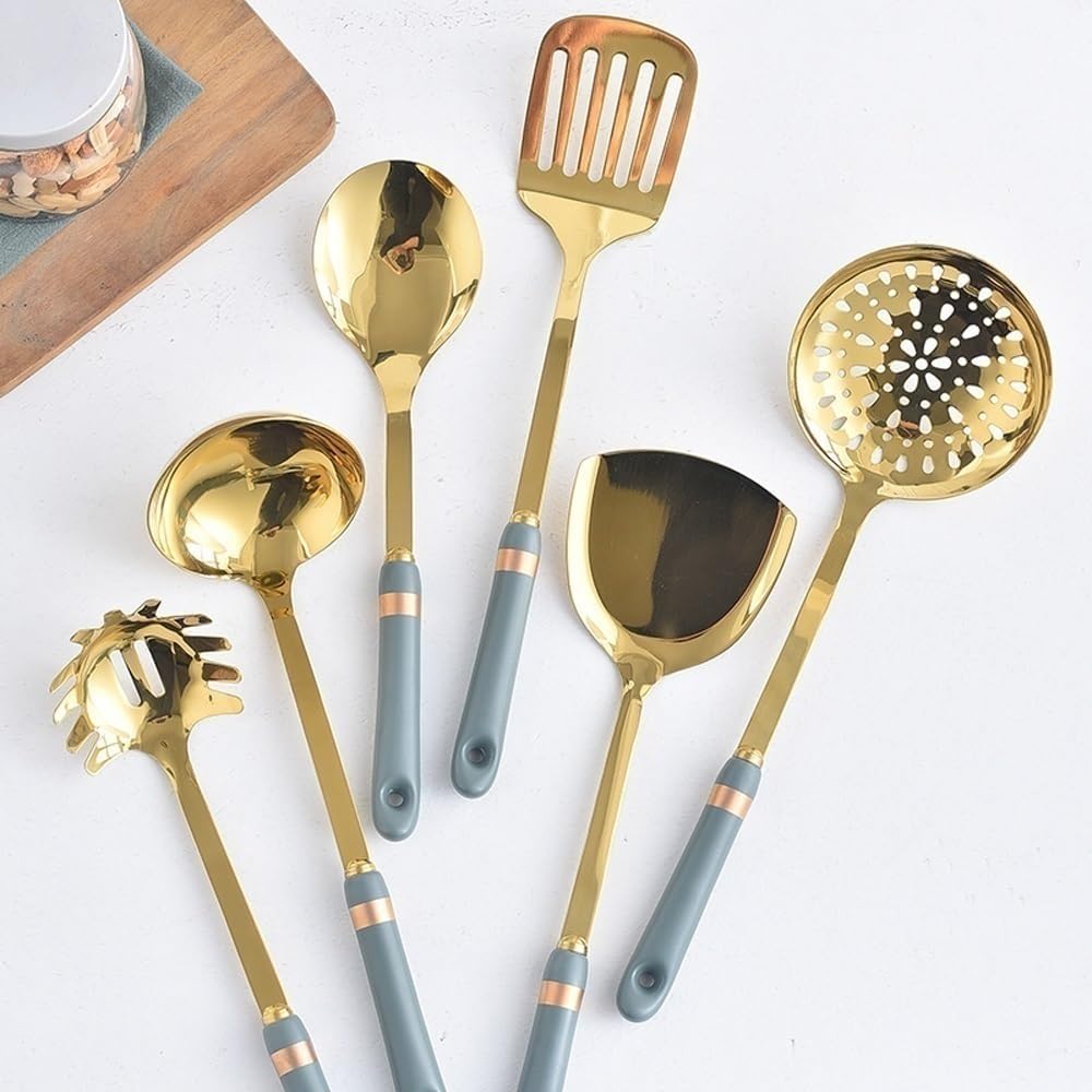 Ceramic Cooking Spoons Spatulas Stainless Steel Cooking Utensils Gadgets Bakeware Tools Kitchen Cookware 7 Pieces(Green)