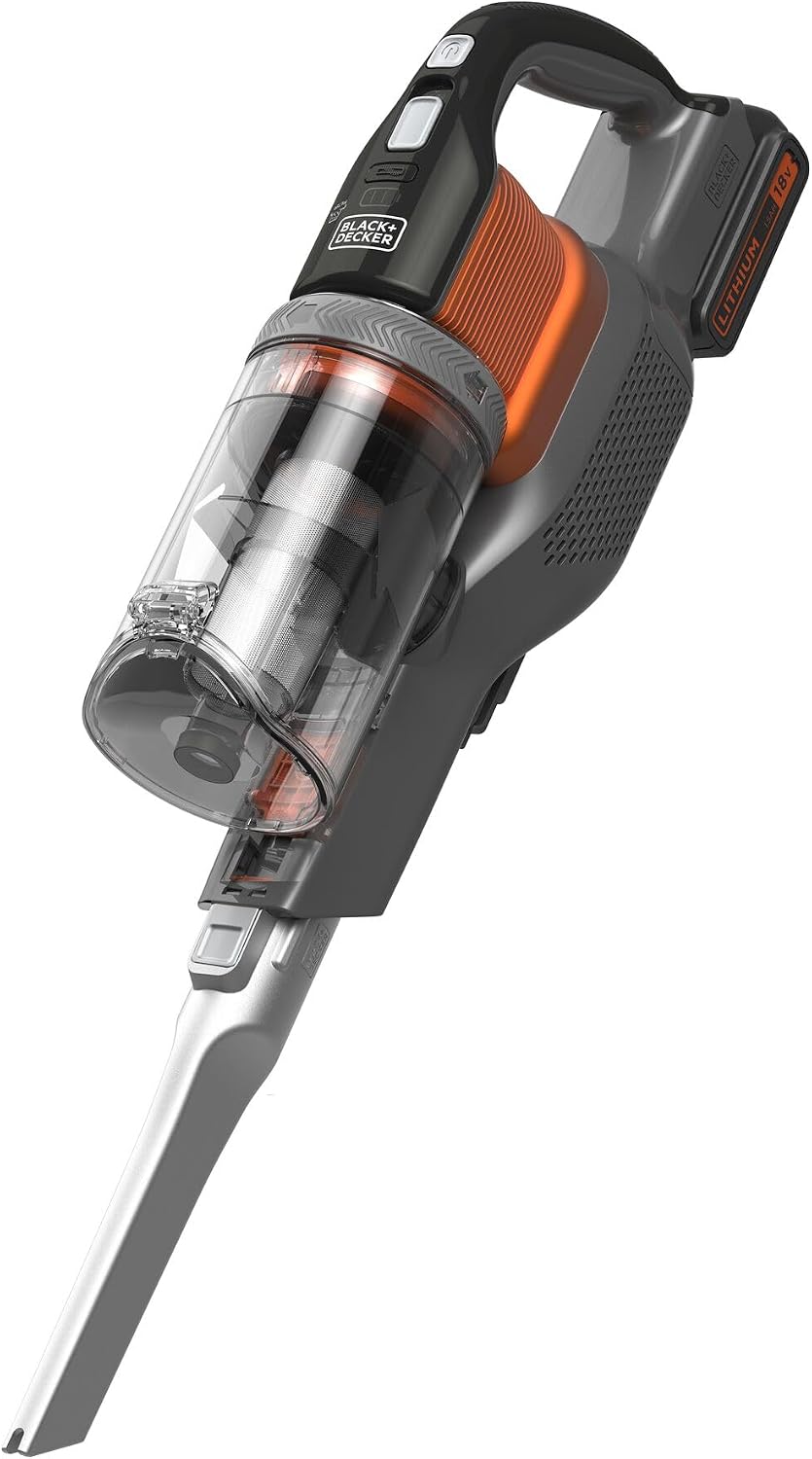 Black+Decker BHFEV182C 4-in-1 Cordless Upright Vacuum Cleaner (18 V, 2.0 Ah, To, Electric Brush Head, Narrow Spacer, Charger and Wall Mount)