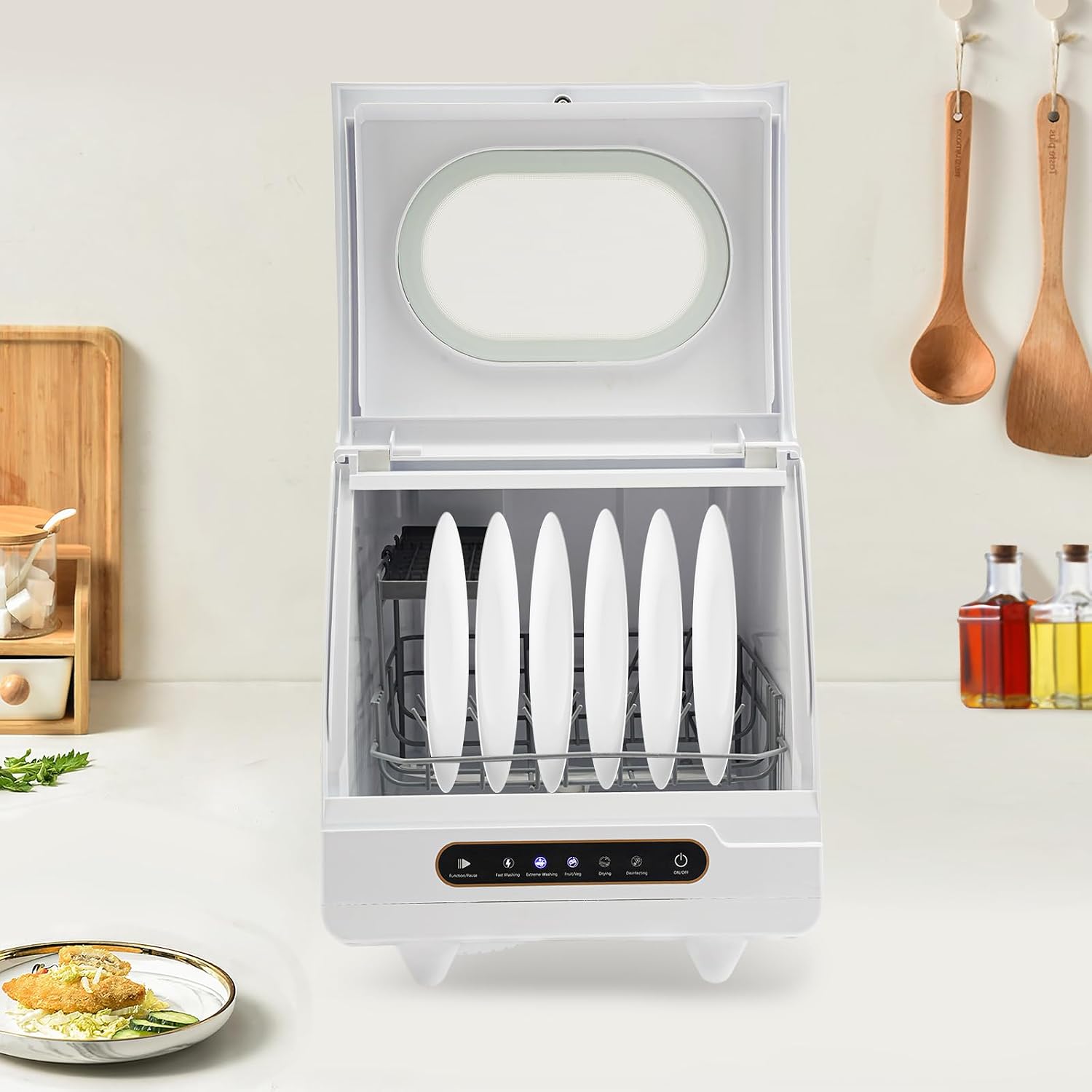 800W Portable Countertop Dishwasher,5 Washing Modes, Mini Dishwasher with 5L Water Tank,161.6℉ High-Temp, No Installation Needed, Compact Dish Washing Machine for 4-6 Sets Tableware (Type C - White)