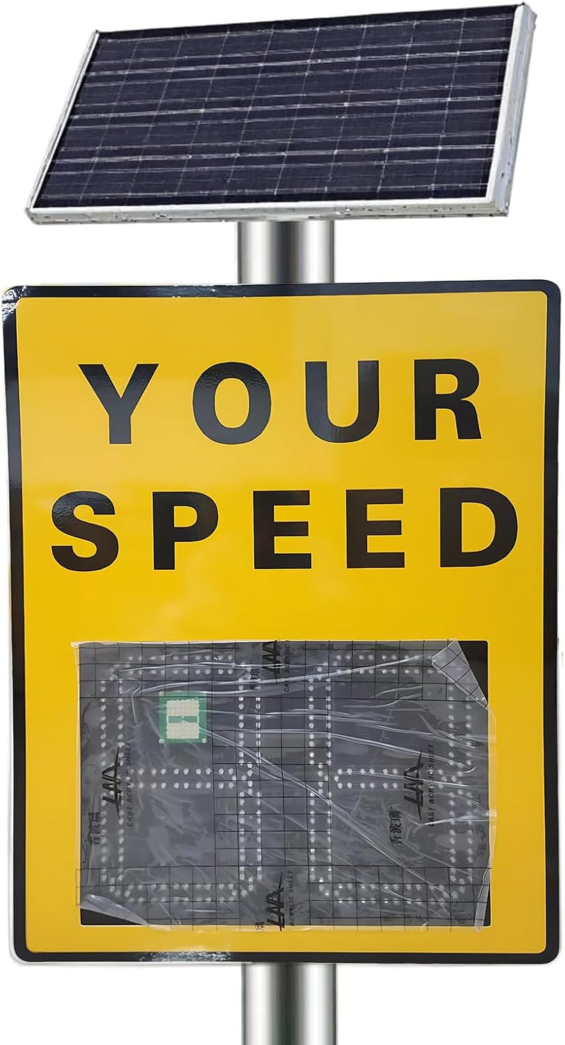 23.6'X35.4' Solar Radar Speed Sign, Solar Powered Radar Speed Limit Sign with Remote Control and Accessories, Traffic Feedback Warning Board Speed Display