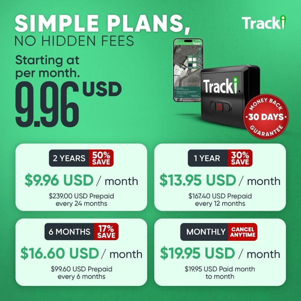 Tracki Mini GPS Tracker, Subscription Required, Cancel Anytime – Universal Compact 4G LTE Tracker for Vehicles (Tracker + 1Y Subs.)