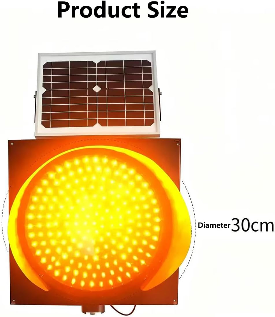 LED Flashing Solar Traffic Light, Traffic Signals Signs Lights with Solar Panel, IP65 Waterproof Signal Light, Emergency Lights (30cm/12in)
