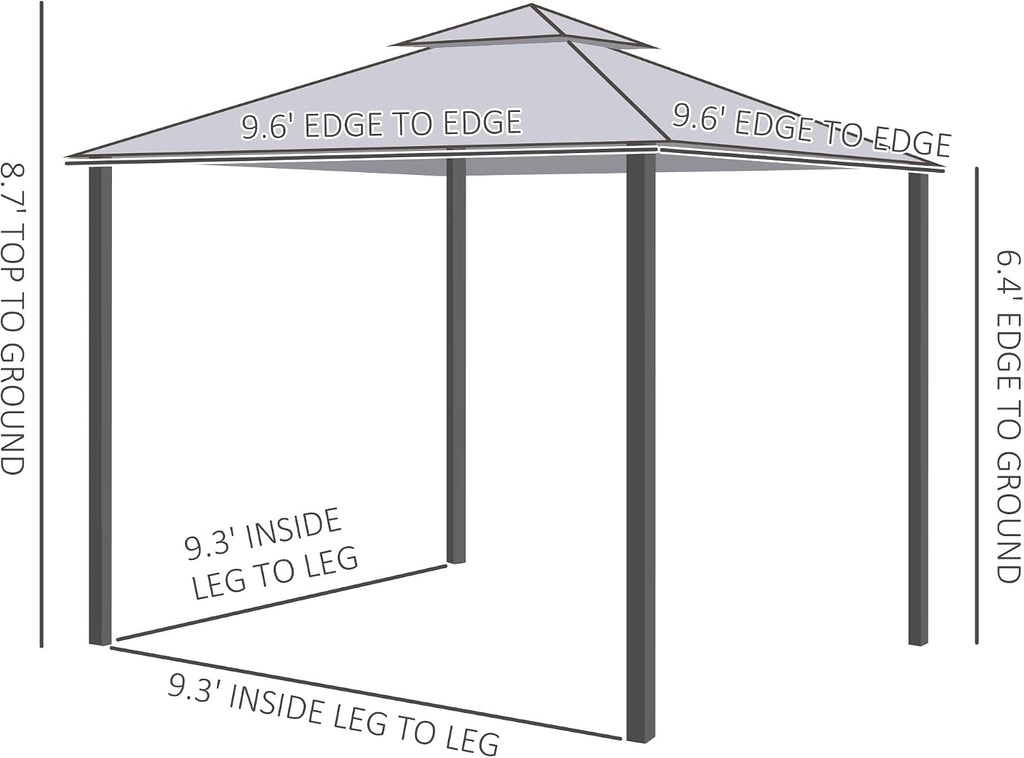 Outsunny 9.6' x 9.6' Patio Gazebo, Outdoor Canopy Shelter with 2-Tier Roof and Netting, Steel Frame for Garden, Lawn, Backyard, and Deck, Gray