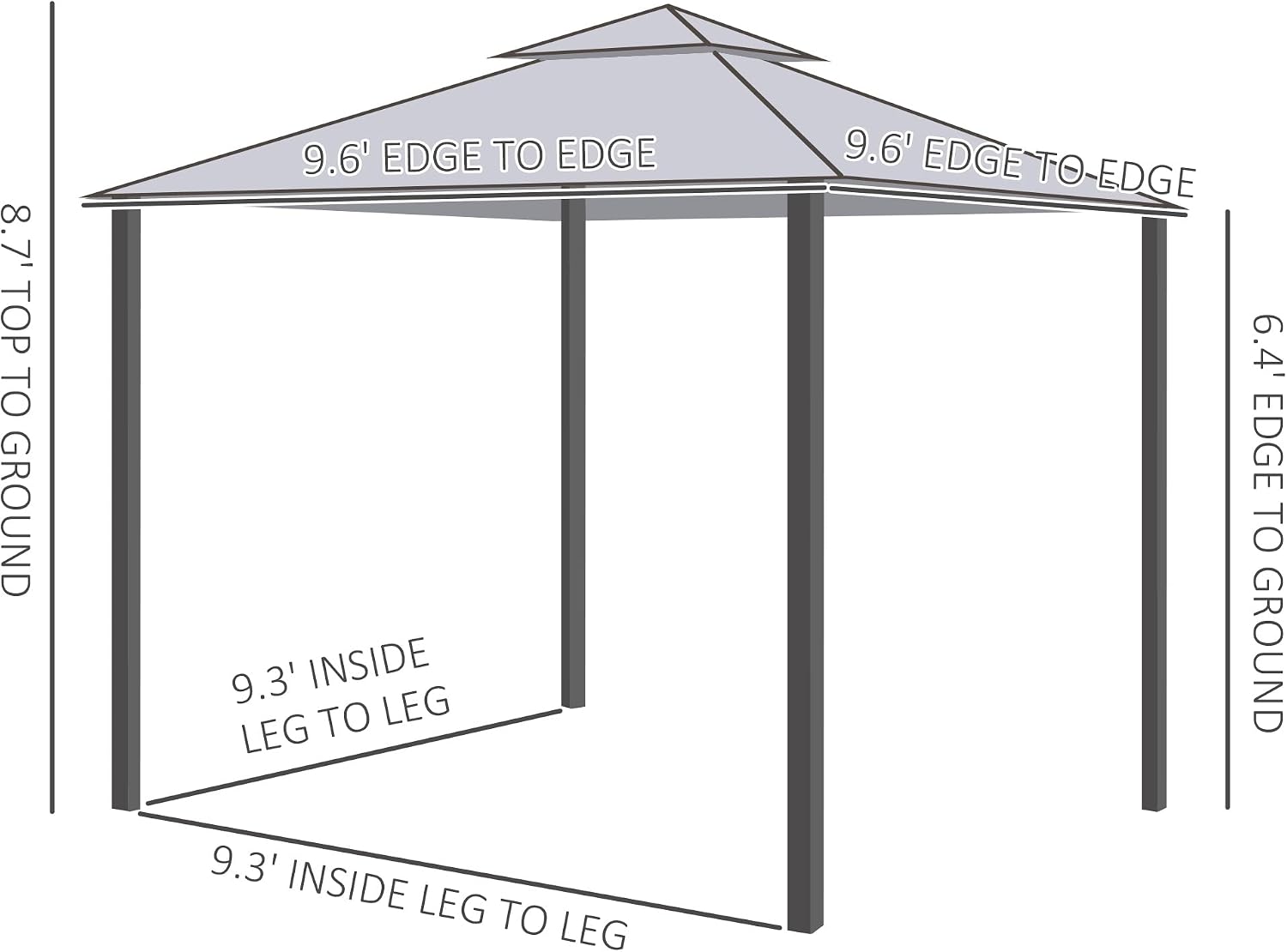 Outsunny 9.6' x 9.6' Patio Gazebo, Outdoor Canopy Shelter with 2-Tier Roof and Netting, Steel Frame for Garden, Lawn, Backyard, and Deck, Gray