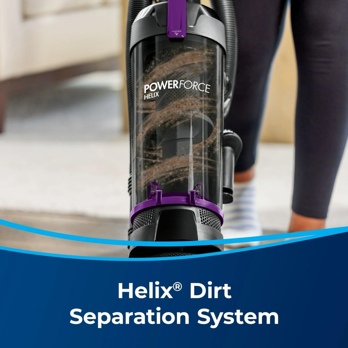 BIISSELLL Power Force Helix Bagless Upright Vacuum, Powerful Suction for Pet Hair,Carpet, Tile & Hardwood,Cleaning, Scatter-Free Technology, Large Dirt Tank, 23ft Cord, 5 Height Settings (Purple)