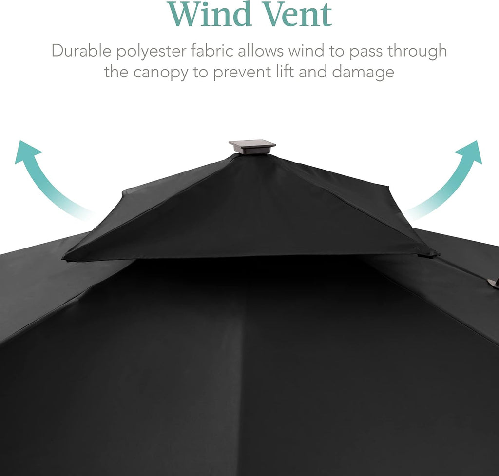Best Choice Products 10x10ft Cantilever Patio Umbrella w/Base Included, Solar LED Lights 360 Rotation Large Offset Hanging Outdoor Shade for Deck Pool Backyard w/Stand – Black