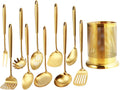 Gold Kitchen Utensils Set Dishwasher Safe with Utensil Storage Bucket 11 Piece Kitchenware Cookware Set Stainless Steel Cooking Utensils Set Stainless Steel with Heat Resistant Handle