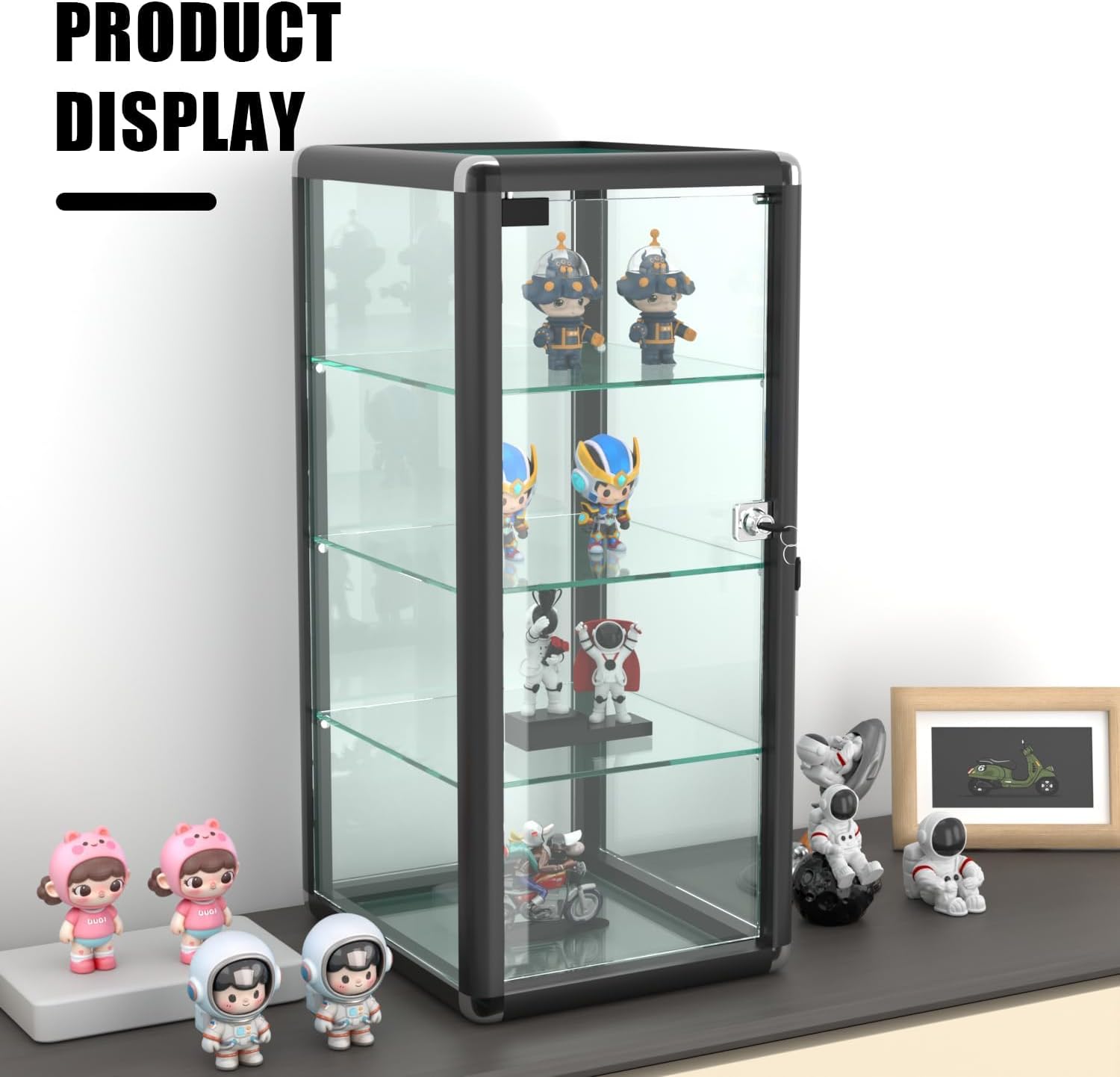 14' W x 27' H x 12' D - Black Aluminum Tempered Glass Countertop Display Case - Durabletable Top Display Case,Clear Display Cabinet for Retail, Home & Office Use
