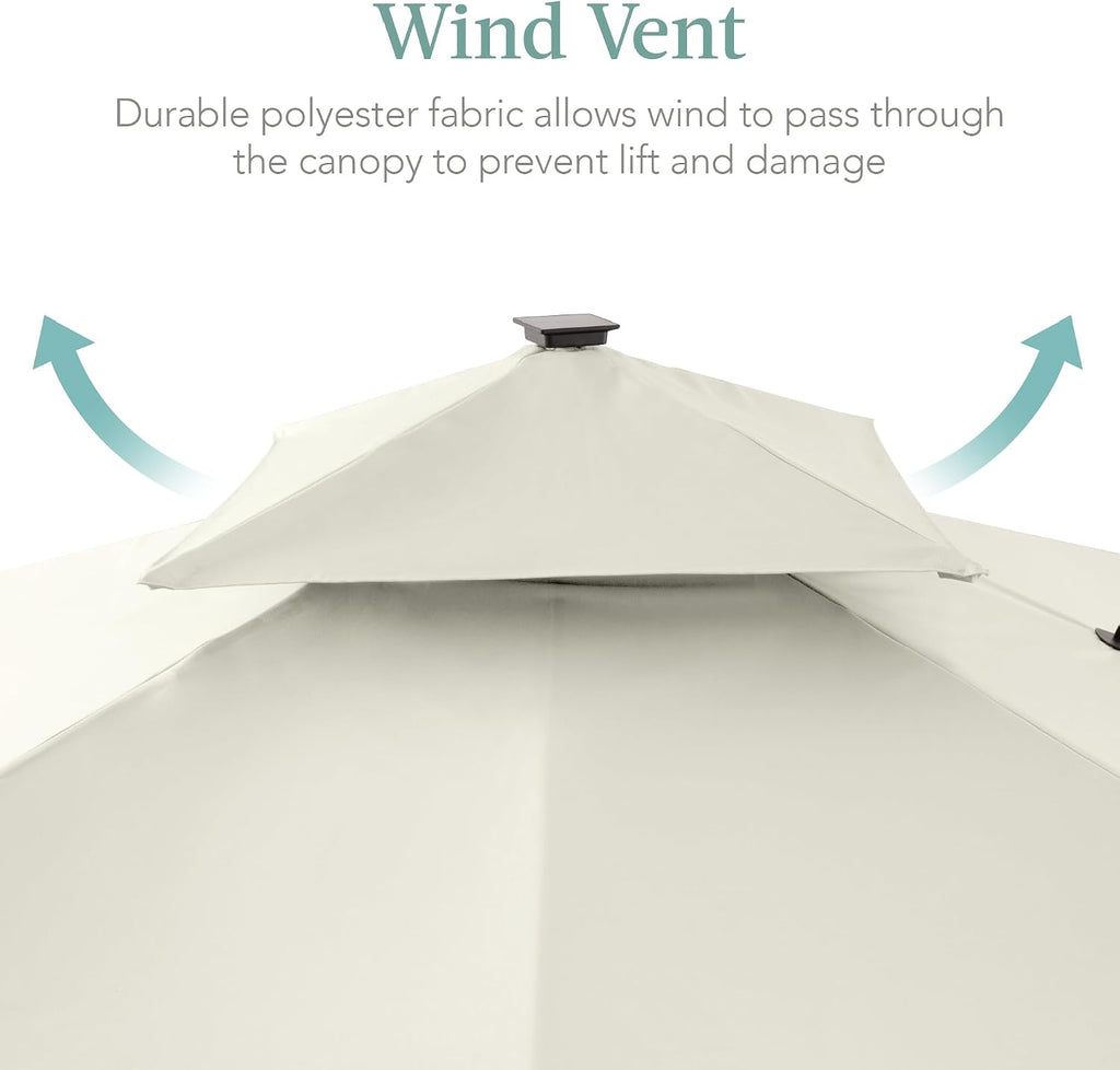 Best Choice Products 10x10ft Cantilever Patio Umbrella w/Base Included, Solar LED Lights 360 Rotation Large Offset Hanging Outdoor Shade for Deck Pool Backyard w/Stand – Ivory