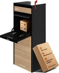 Cali USPS Compatible Mailbox, Classic Black/Oak Package Mailbox, Anti-Theft Locking Parcel Drop Box for Porch Or Curbside, Large Mailbox for Packages, Weather-Sealed Powder Coated Steel