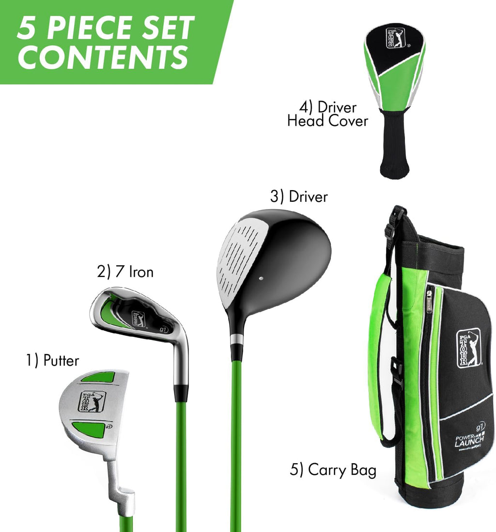 PGA Tour Youth Golf Club Set – Ages 3-5 (3'6'-4'1') and 5-8 (4'1' - 4'8') Right and Left Handed Beginner Junior Golf Clubs with Lightweight Golf Bag, Mallet Putter, Driver by Golfgen