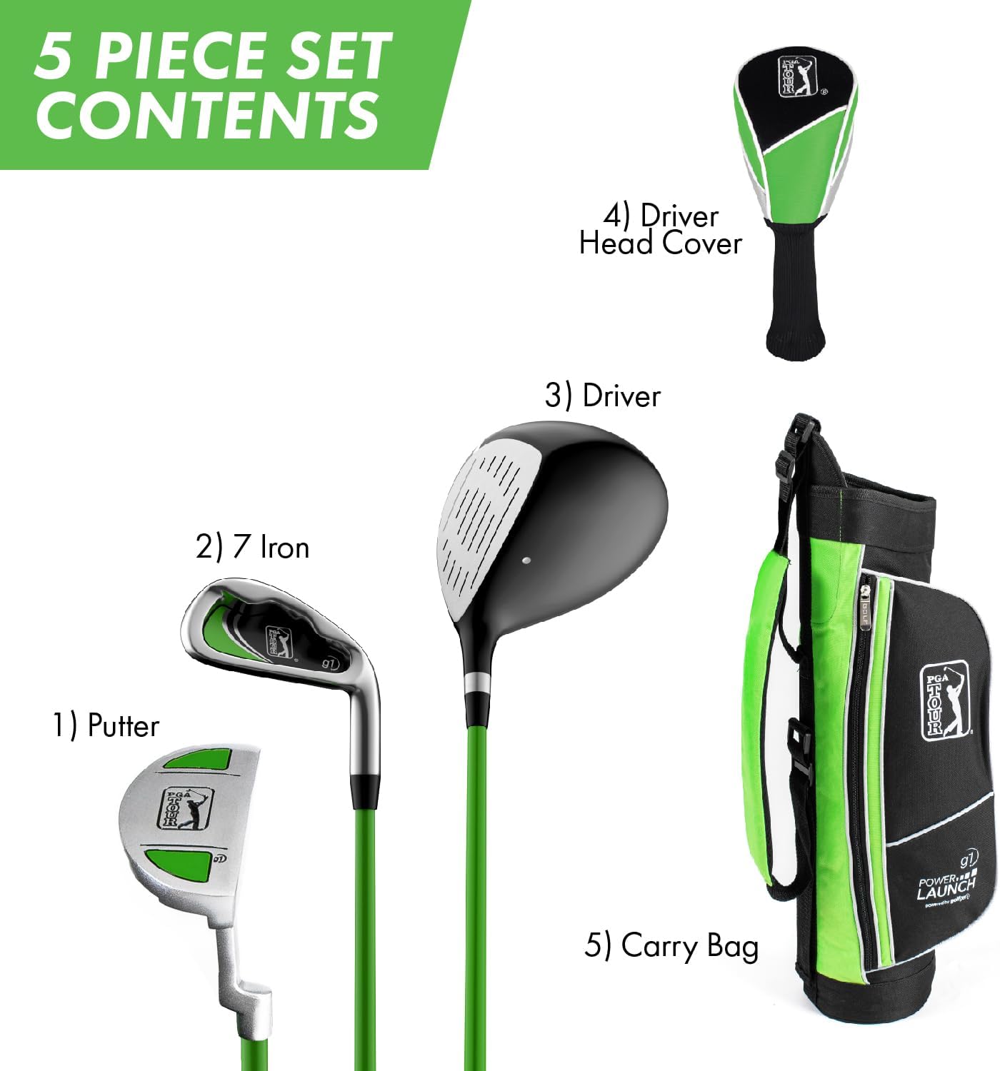 PGA Tour Youth Golf Club Set – Ages 3-5 (3'6'-4'1') and 5-8 (4'1' - 4'8') Right and Left Handed Beginner Junior Golf Clubs with Lightweight Golf Bag, Mallet Putter, Driver by Golfgen