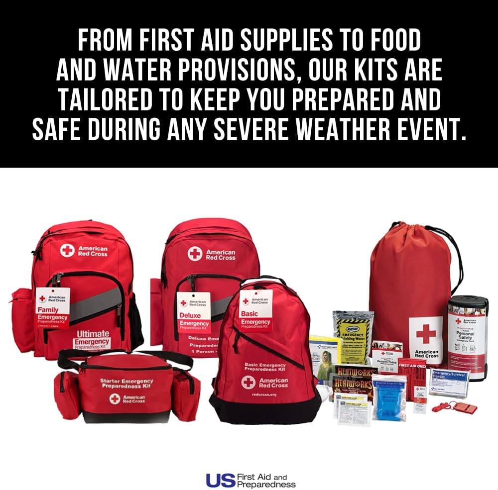 American Red Cross Officially Licensed Product |3-Day Emergency Preparedness Deluxe Backpack | 72 Hour Survival Supplies for 4 People | Water, Phone Charger, Blanket, Food