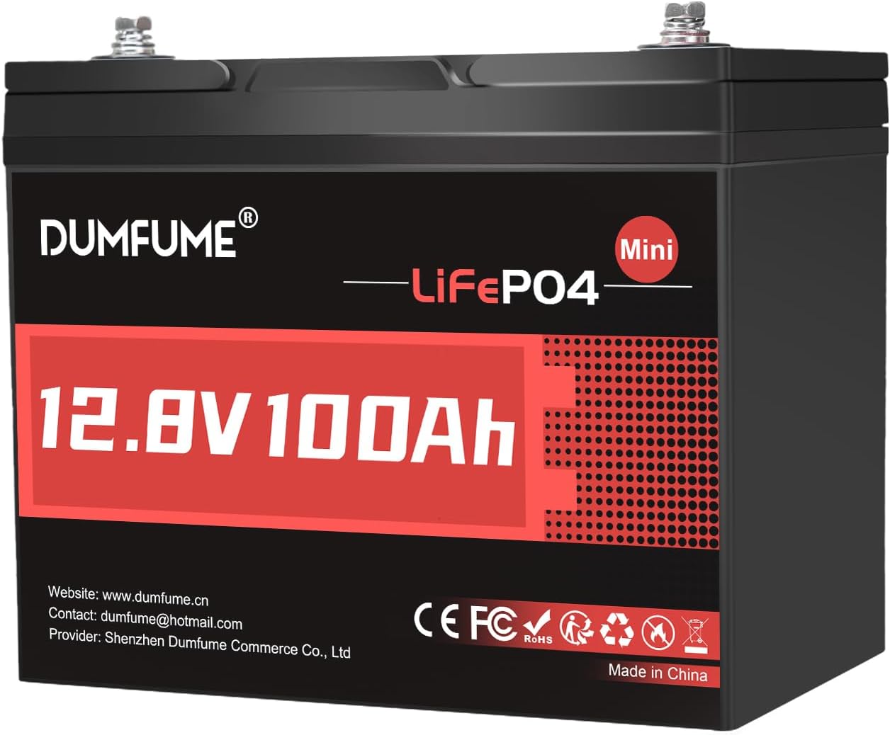 12V 100Ah Mini LiFePO4 Lithium Battery, Built-in 100A BMS,1280Wh Deep Cycle Rechargeable Battery 6000+ Cycles 10-Year Lifespan for RV, Solar, Off-Grid and Home Energy Storage