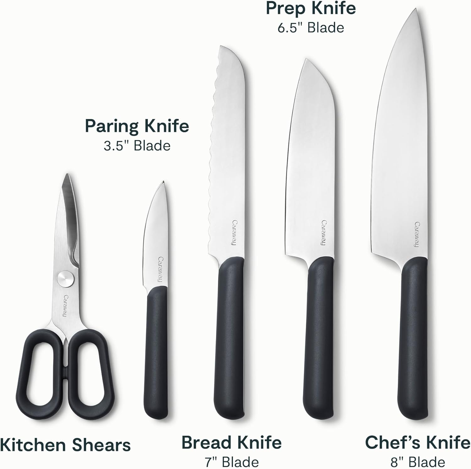 Caraway Kitchen Knife Set & Wooden Utensil Set - Made With Premium German Steel Blades & FSC-Certified Birch Wood - Non-Toxic Materials - Charcoal