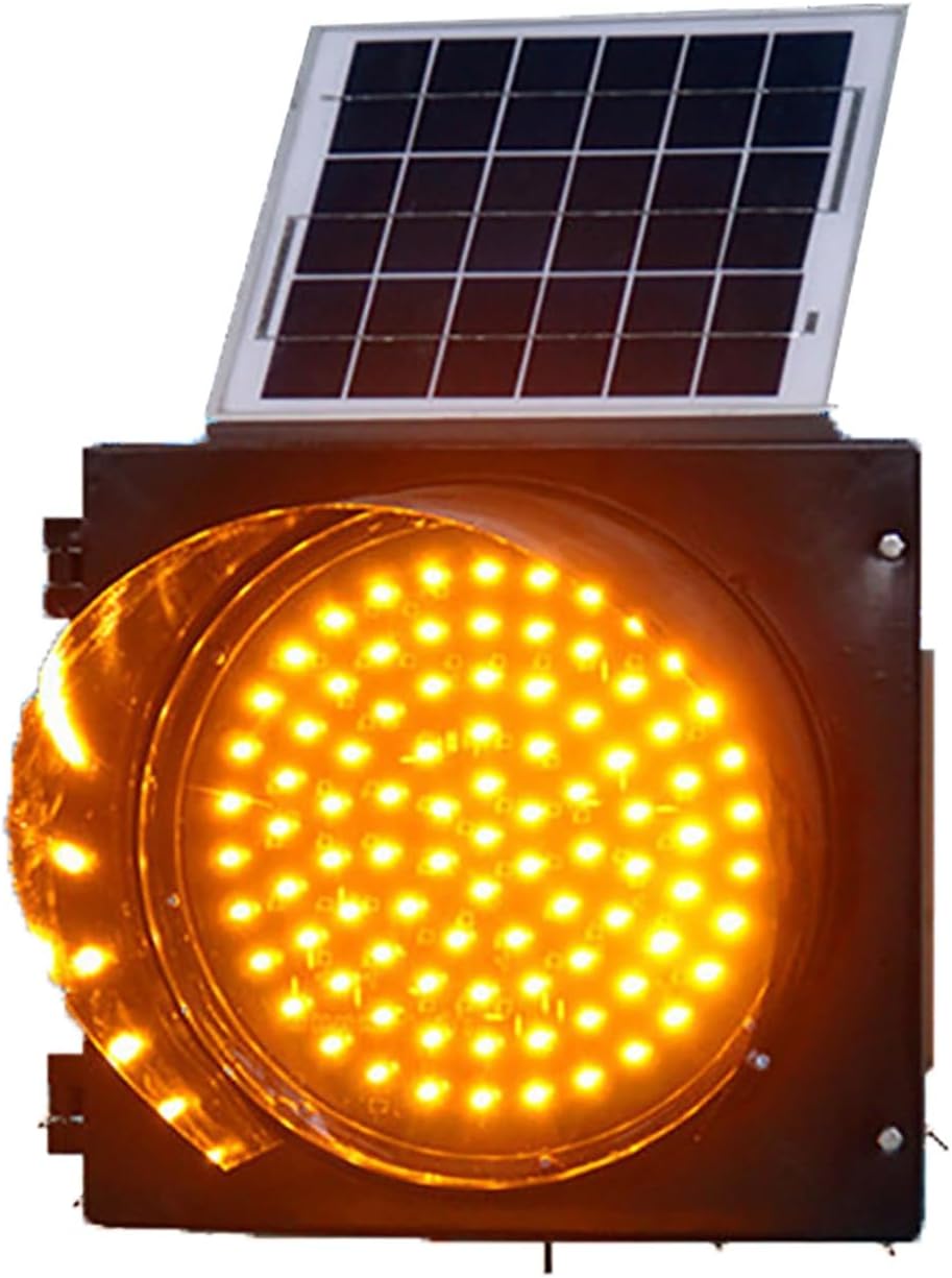 Solar Traffic Signals Signs Lights Yellow Traffic Warning Light, Single Flashing PC Housing Outdoor Waterproof Road Safety Emergency Lamp, with Solar Panel and Sun Visor