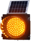 Yellow Solar Traffic Signal Light - Waterproof Outdoor Warning Lamp with Single Flashing LED, 300mm (12in) Road Safety Emergency Light & Solar Panel, Sun Visor Included