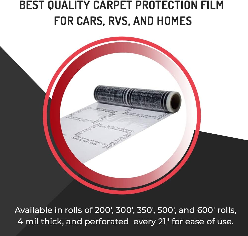 HI-TECH Clear Adhesive Car Carpet Protector Film Roll – 24' x 300' – 6mil Disposable Sticky Floor Mat Cover – Perforated Sheets – Auto Detailing, Service, Personal Use