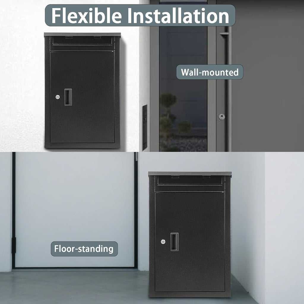 Wall-Mounted Parcel Drop Box & Mail Box with Key Lock, Large Capacity Heavy Duty Weatherproof Security Mailbox for Letters Packages, Home Office School Installation Included,16.5 * 13.8 * 25.4in