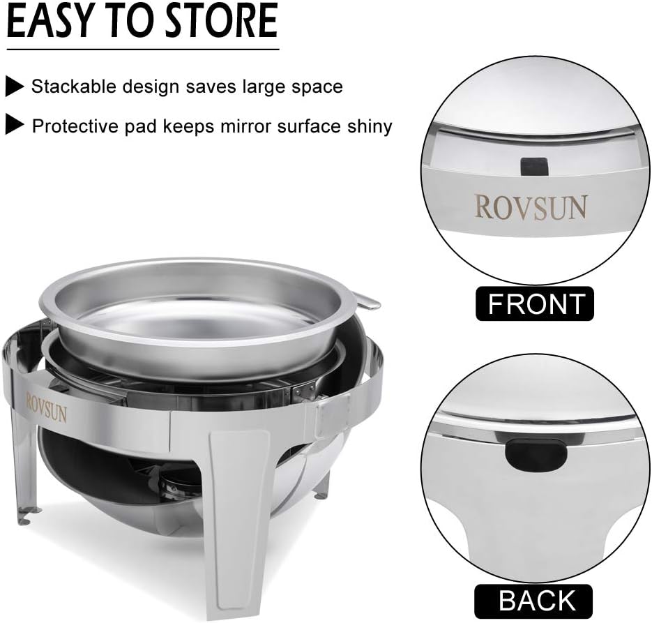ROVSUN 2-Pack Roll Top Chafing Dish Buffet Set,6 Quart Full Size Pan Chafer, NSF Stainless Steel Round Set with Food Pan, Water Pan and Fuel Holders, for Wedding, Parties, Banquet, Catering Events