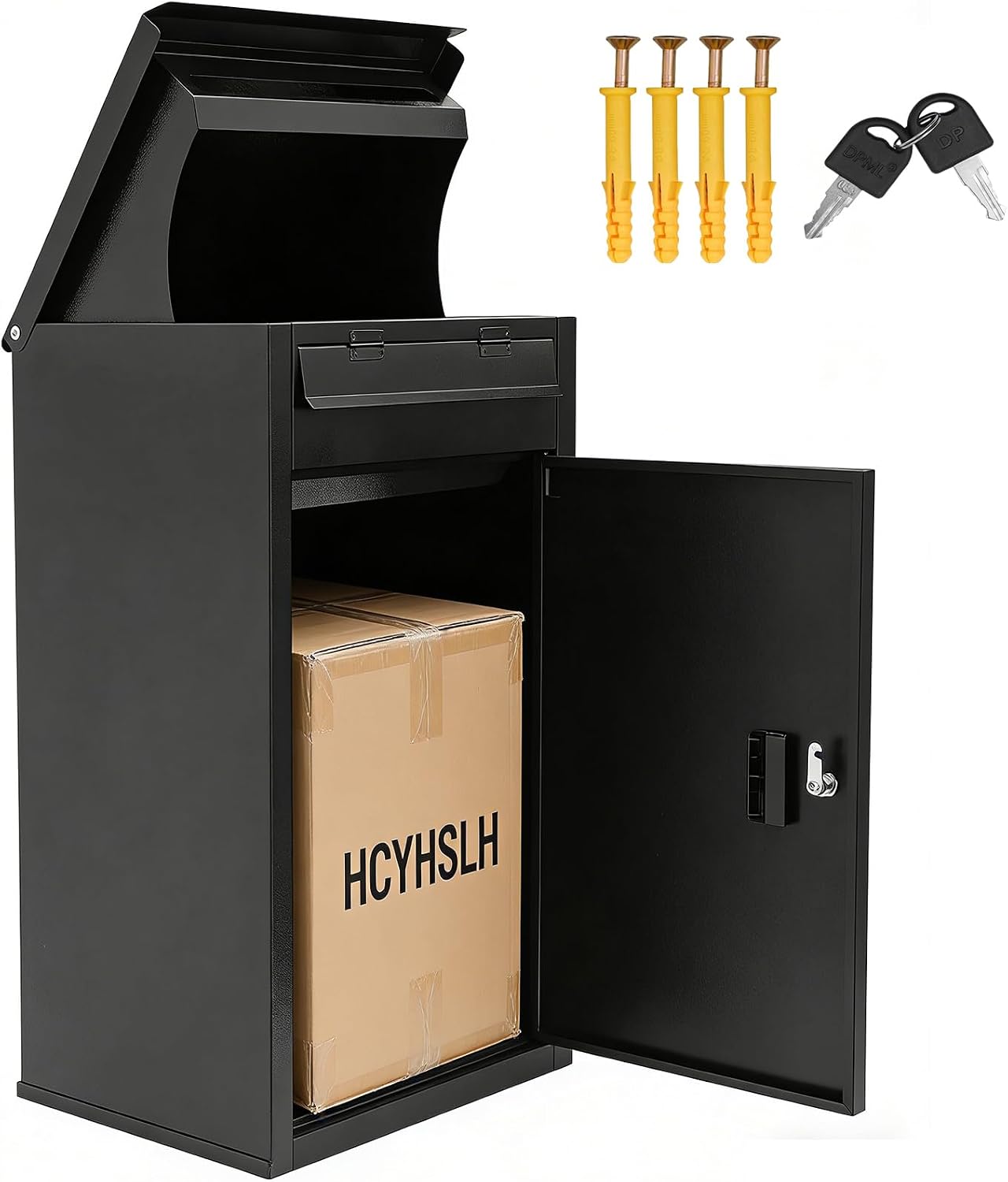 Package Delivery Box, Wall-Mounted Curbside Mailbox, Large Anti-Theft Boxes Extended Edge Mail Throwing Port Free Standing Mailbox w/Key Lock, Anti-Theft Board, 2 Keys (Wall Mounted/Free Standing)