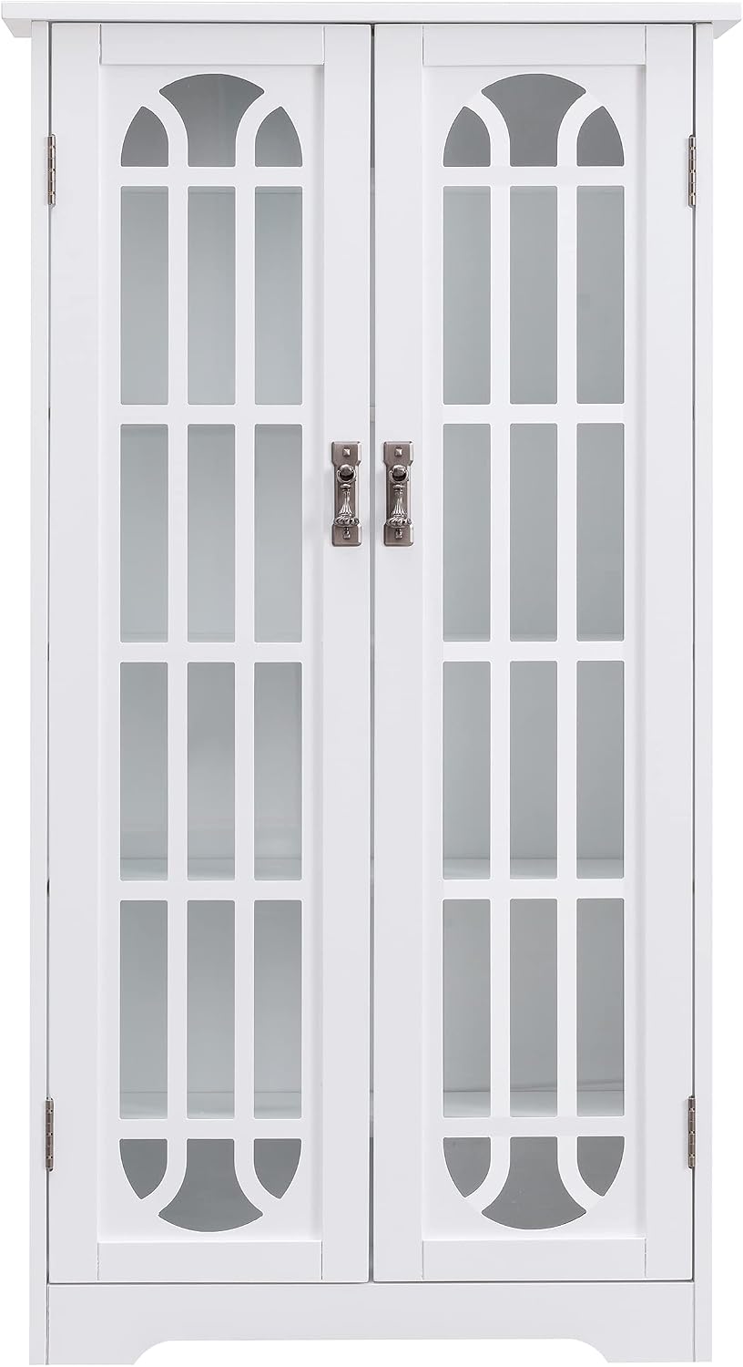 SEI Furniture - Window Pane Media Cabinet - White - Transitional Design, White Glass and Wood - Ideal for Home Office, Living Room (MS1075)