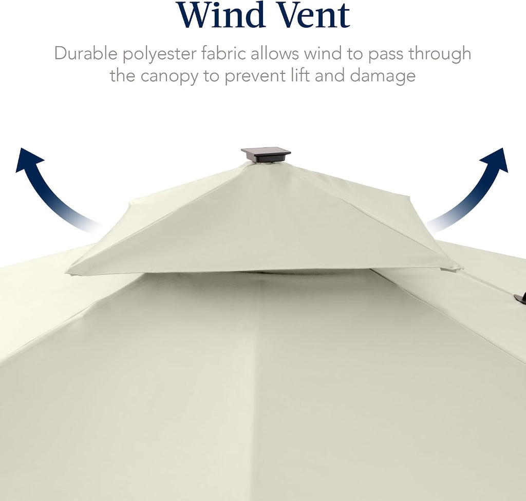 Best Choice Products 12x12ft LED Cantilever Patio Umbrella w/Base Included & 360° Rotation, Large Solar Offset Hanging Outdoor Sun Shade for Deck, Backyard Table w/Stand & Lights – Ivory