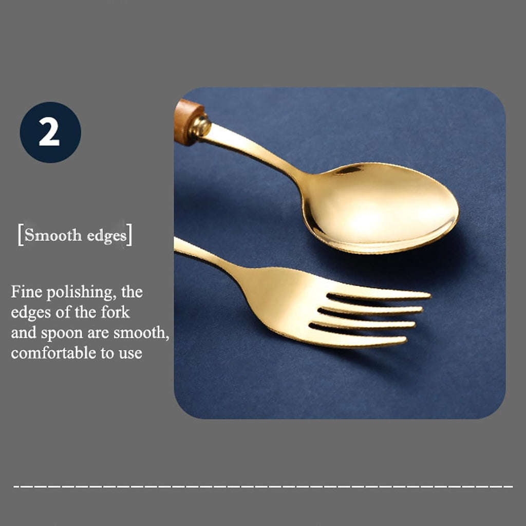 60-Piece Gold Bamboo Flatware Set for 12 – Bamboo Handle Cutlery Set, Reused Kitchen Utensils, Household Silverware with Golden Finish (Knife, Fork, Spoon)