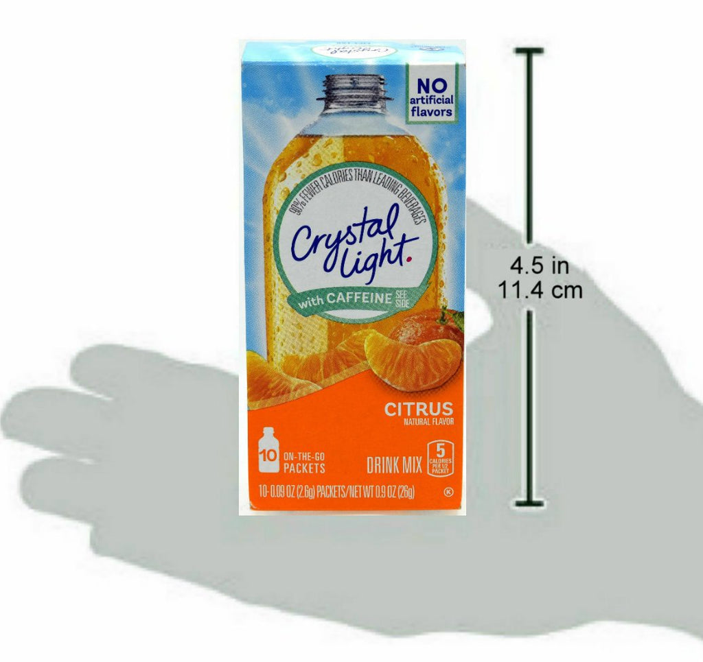 Crystal Light On-The-Go Drink Mix Packets with Caffeine, Zero Sugar Powdered Water Enhancer, Natural Flavor Low Calorie Energy Beverage Mix, Citrus, 0.09 Ounce Packets, 10 Count (Pack of 26)