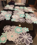 HM CREATIONS Silver floral Table Runner for Table, Dinning Table, side table Decoration runner, Floral Beaded Table Runner, Luxury Wedding Table Runner and Mats 13X36 Inches (1 Runner + 6 Placemats)