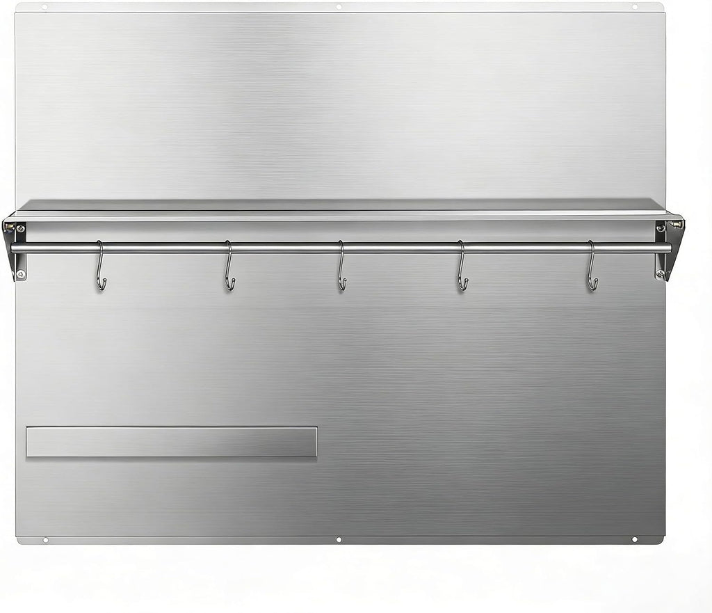 Range Backsplash – 36'x30' Stainless Steel Backsplash with Storage Shelf & Magnetic Knife Holder, Stove Backsplash for Kitchen Wall Protection, Pre-Drilled Holes for Easy Installation & Easy Clean
