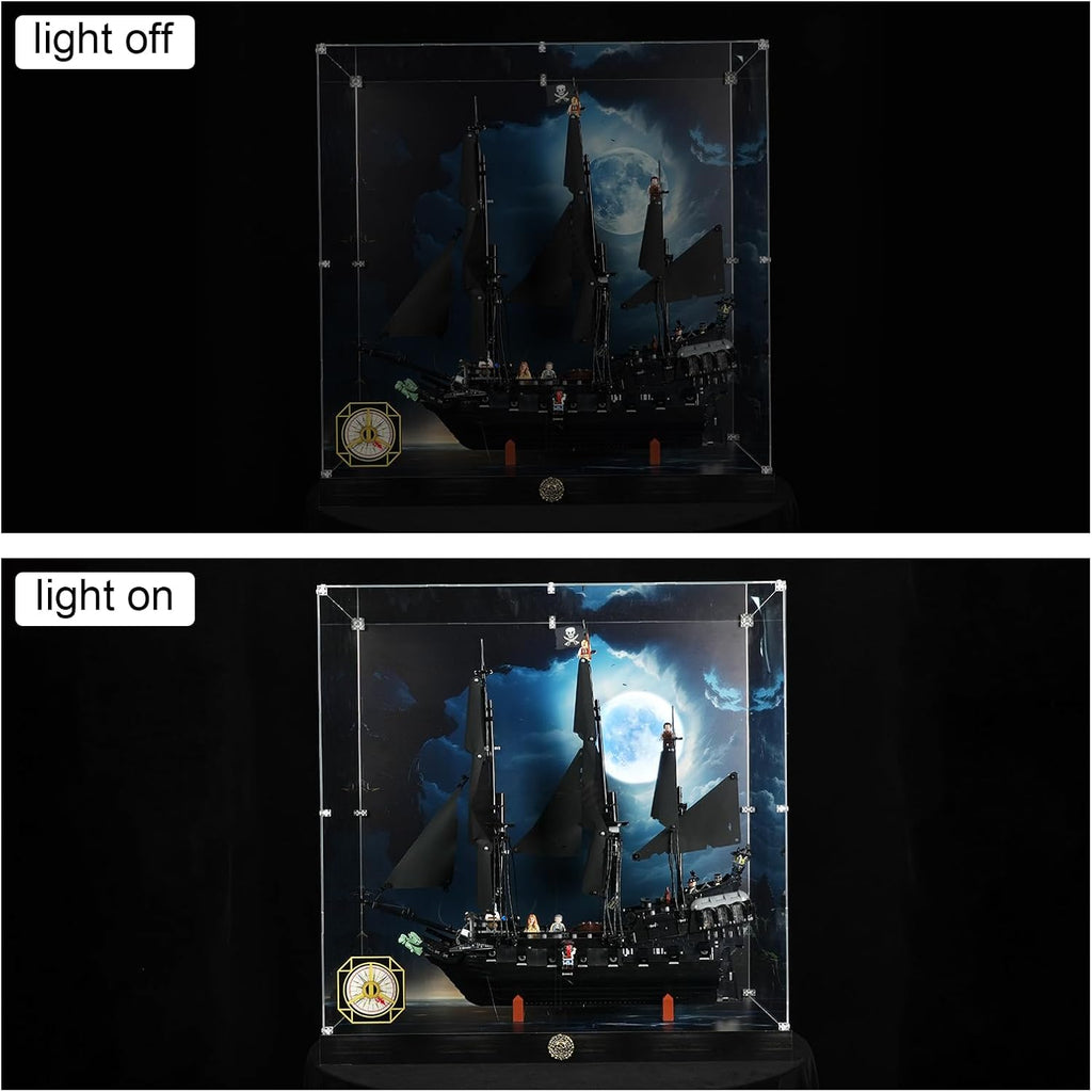 Acrylic Display Case for Lego Icons Captain Jack Sparrow's Pirate Ship, with LED Light, Display Box Compatible with Lego Black Pearl 10365- Case Only, No Model
