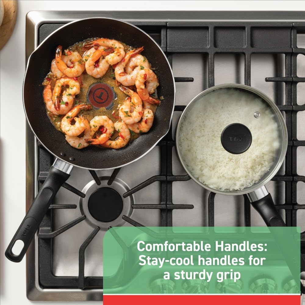 T-fal Specialty Nonstick Fry Pan Set 3 Piece, 8, 9.5, 11 Inch, Oven Broiler Safe 350F, Cookware, Pots and Pans Set Non Stick, Kitchen Frying Pans, Skillets, Durable, Dishwasher, Black